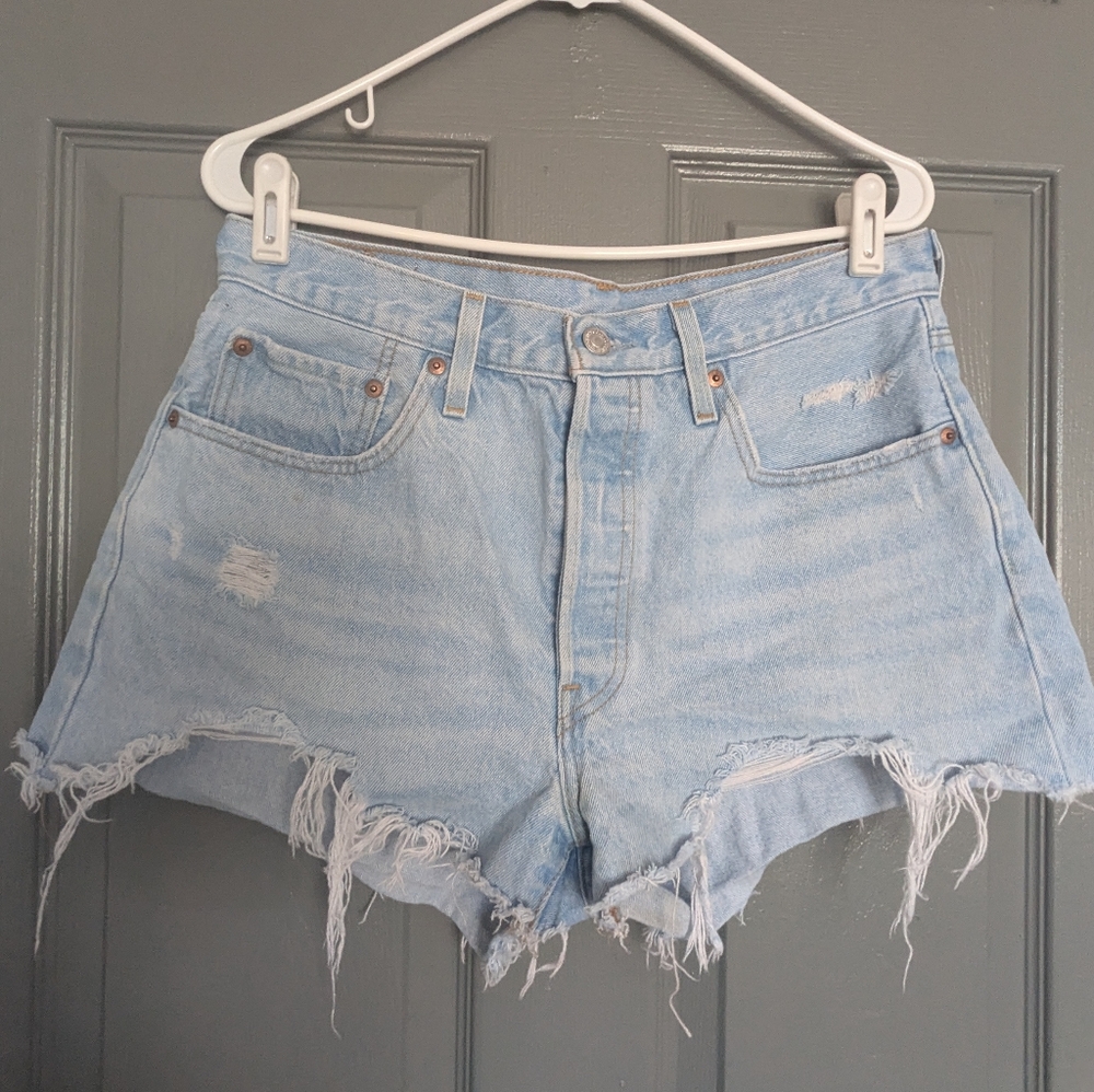 Levi's 501 shorts, light wash, distressed, size 31 waist